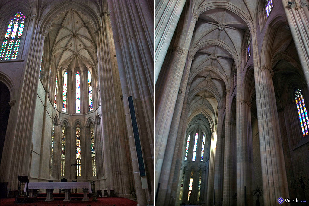 Coro e nave central da igreja. A nave têm 30 m de altura.
