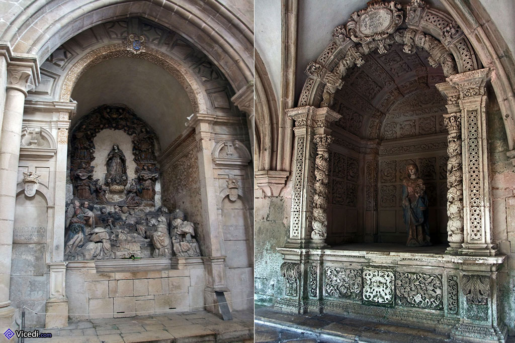 Esquerda: morte de São Bernardo. Direita: altar no Claustro do Silêncio